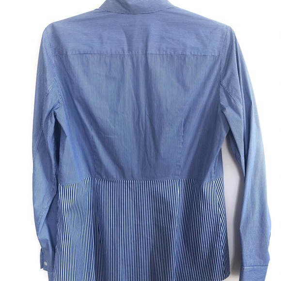 BLUE WITH STRIPES BUTTON-DOWN THEORY BLOUSE SIZE L - Picture 2 of 5